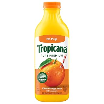 Tropicana Pure Premium 100% Orange Juice Original, No Pulp, 46 fl oz bottle | 100% Orange Juice Never From Concentrate, No Artificial Flavors, Colors or Preservatives, No Added Sugars