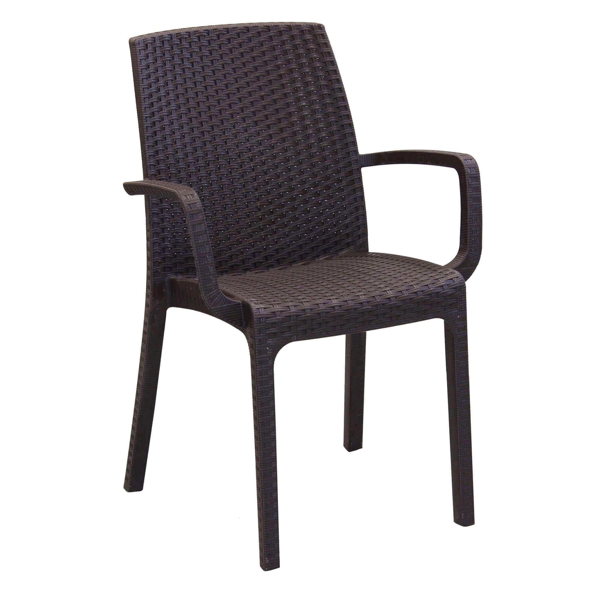 milani home - poltrona da giardino impilabile in wicker stampato marrone con braccioli, seduta da esterno per terrazzo, portico e locale bar