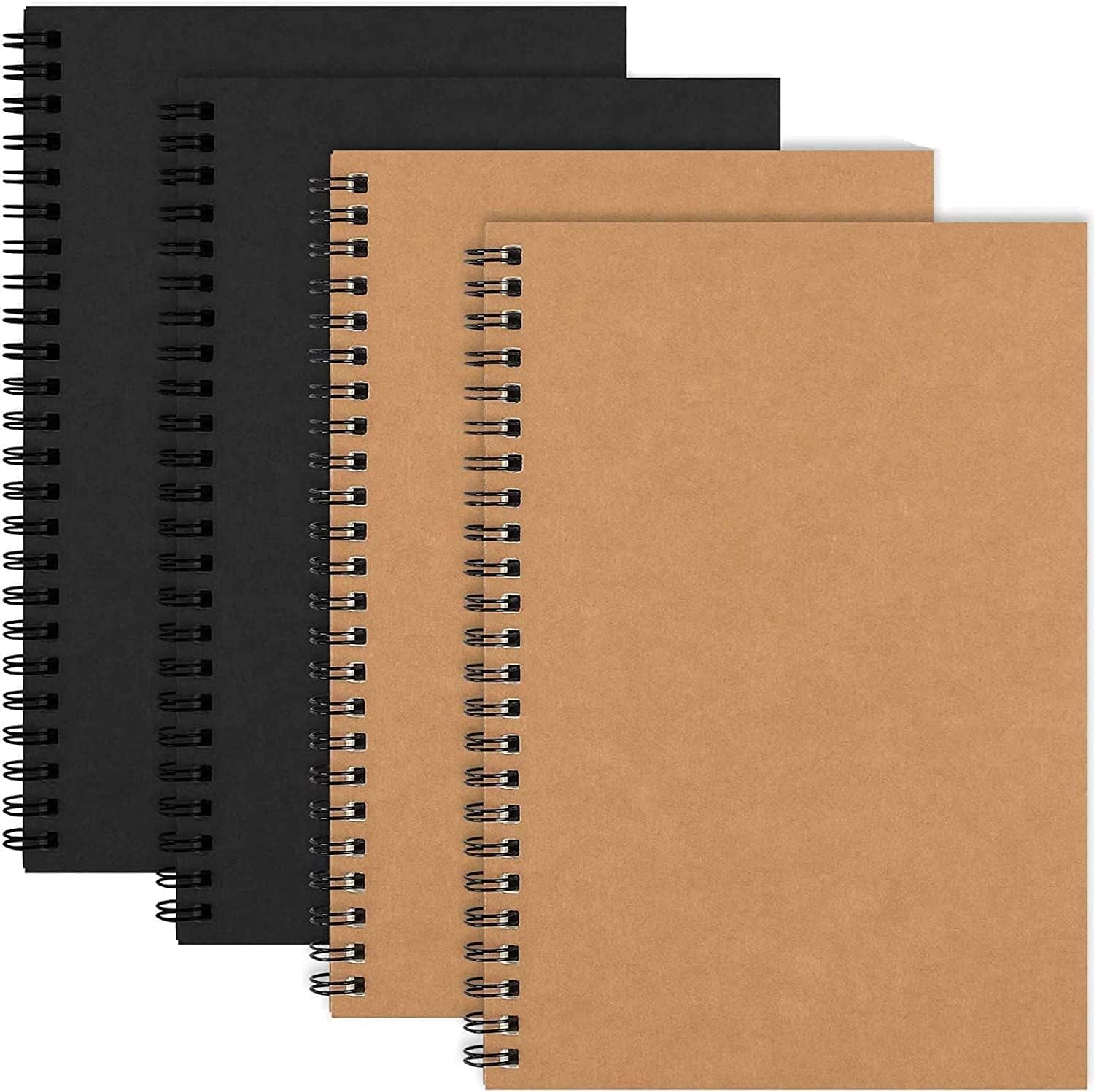 Excefore Set of 4 A5 Spiral Notebooks, Soft Cover, 50 Sheets Each, Lined Pages, 5 x 8 Inches, Ideal for Office and School Use