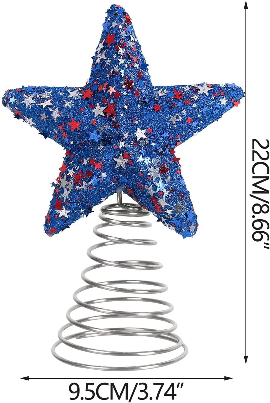 9 Inch 4th of July Patriotic Star Tree Topper Memorial Day USA 250th Anniversary Decorations Glitter Red White and Blue Stars Christmas Tree Toppers for Independence Day Home Office Party Decor
