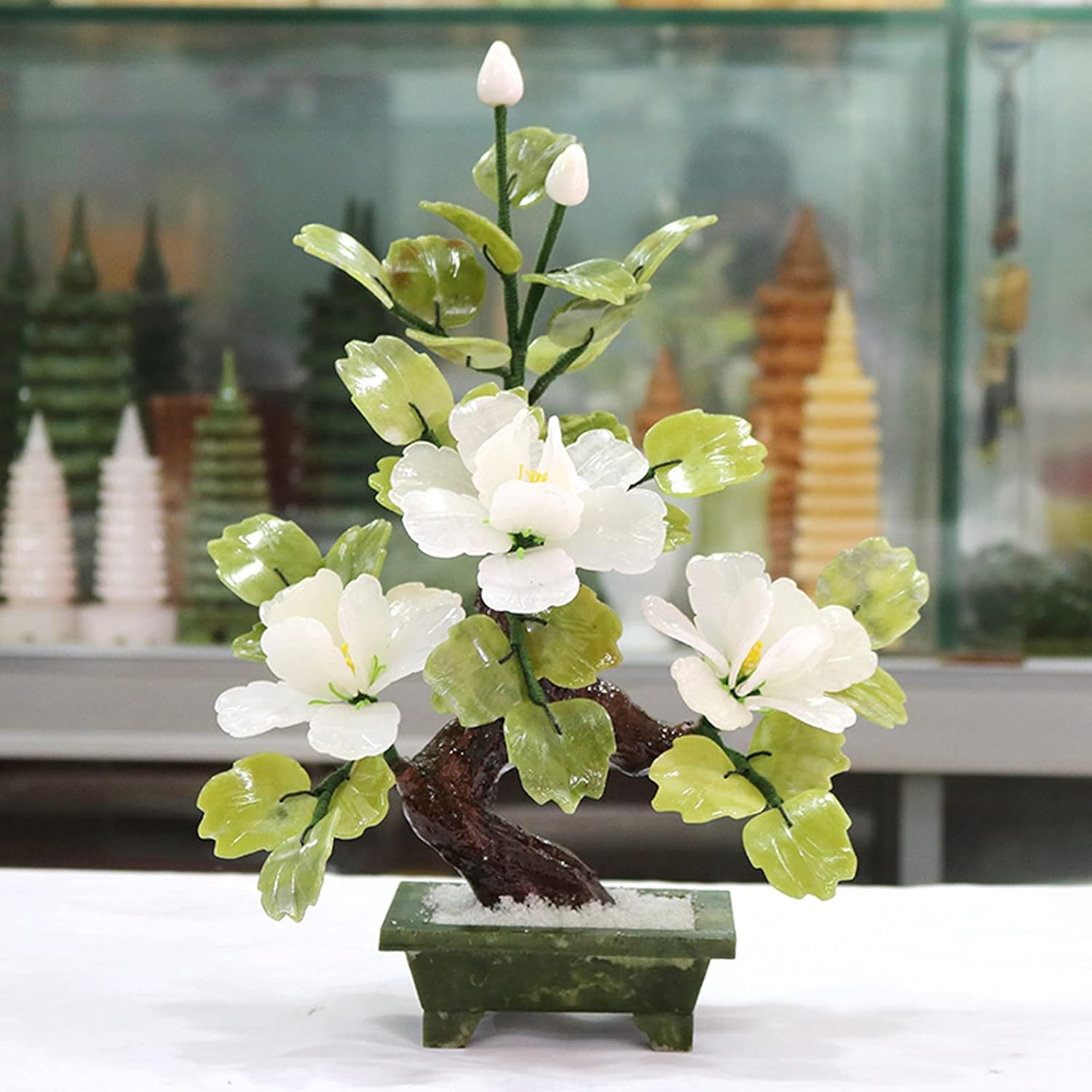 Artificial Plants Artificial Bonsai Flowers Artificial Flowers Jade Potted Plant Peony Flower Decoration for Home Decor Jade Carving Bonsai Bonsai Pine Tree (Color : B)