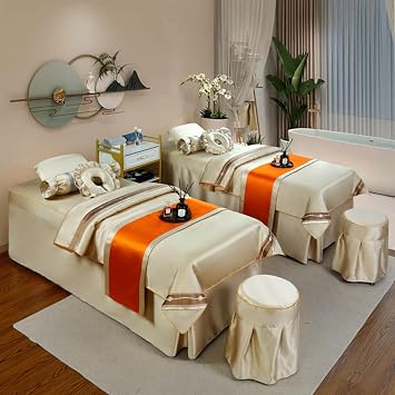 MIPOPS Microfiber Massage Table Sheets SPA Bed Cover Luxury 4-Piece Massage Table Sheet Sets Thicken Beauty Bedspreads Simple Salon Physiotherapy Bed Set SheetsBrass,190x75cm75x30inch