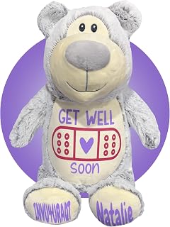 Get Well Soon Stuffed Animals - Personalized 17" Post Surgery Stuffed Animal - Gifts for Kids After Surgery - Removable Cover for Easy Washing - Get Well Soon Gifts by Kikilishop (Grey Bear)