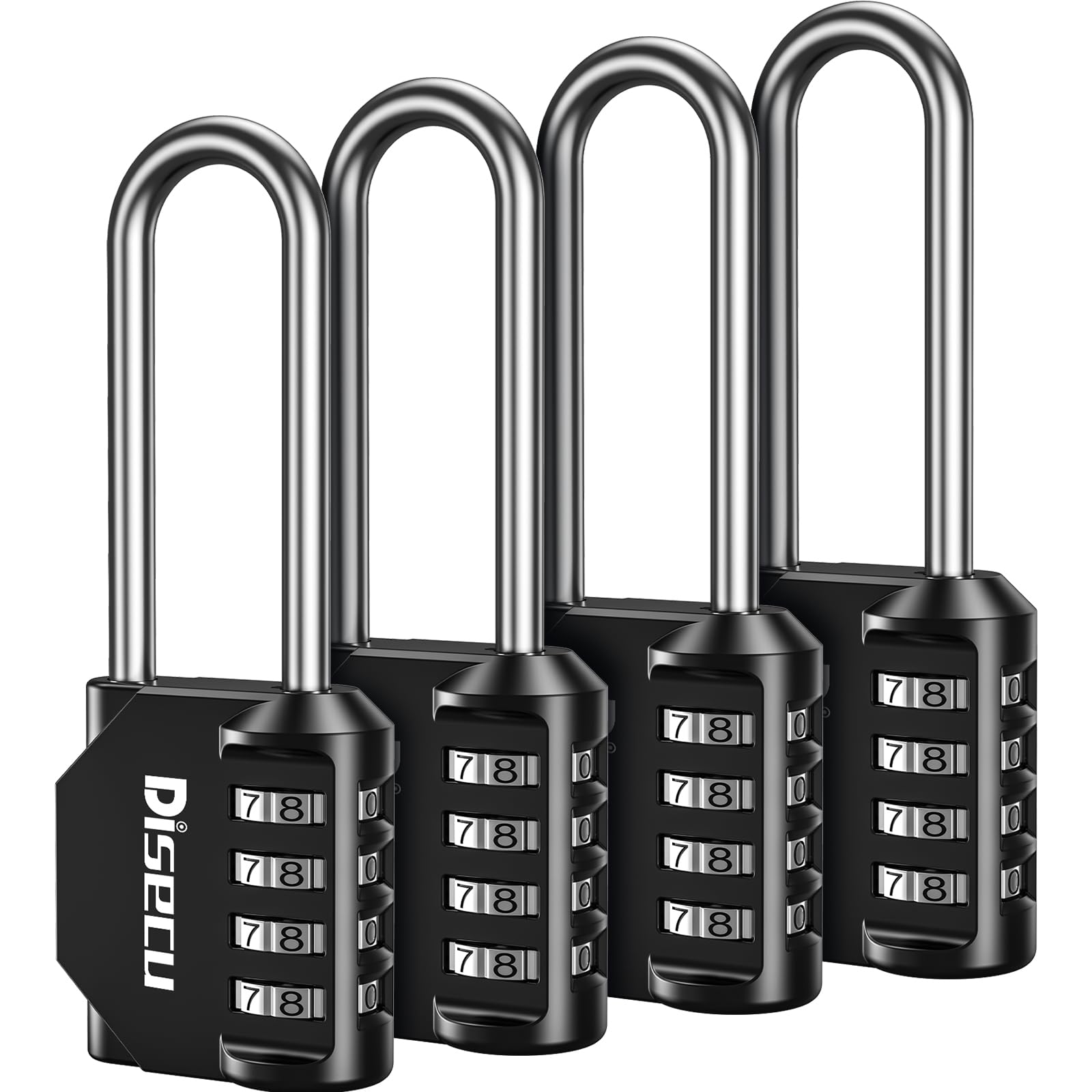 4 Pack disecu 2.6 Inch Long Shackle Combination Lock, 4 Digit Outdoor Waterproof Padlock for School Locker, Gym Locker, Storage Unit, Gate, Fence, Toolbox, Cabinet (Black)