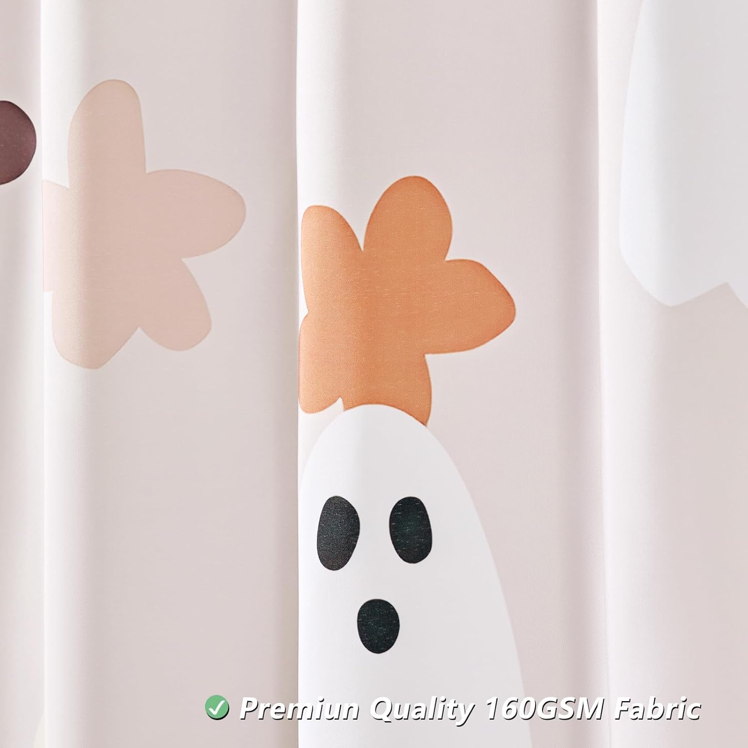 Floral Ghost Bathroom Shower Curtain Set with Hooks, 180GSM Heavy Duty Fabric Shower Curtains, 72 x 72 Cute Boho Abstract Spooky Halloween Shower Curtain for Bathroom Halloween Aesthetic Decor