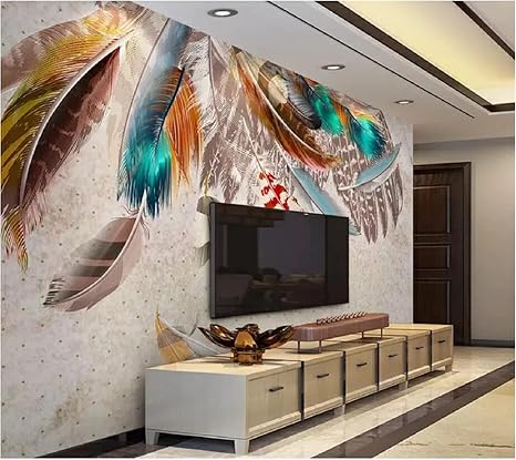 Amazon Co Jp 壁画壁紙大きい 絵画インテリアおしゃれカスタム壁紙3d壁画レトロアメリカンファッションカラー羽テクスチャアートソファ背景壁紙 250x175cm Diy 工具 ガーデン