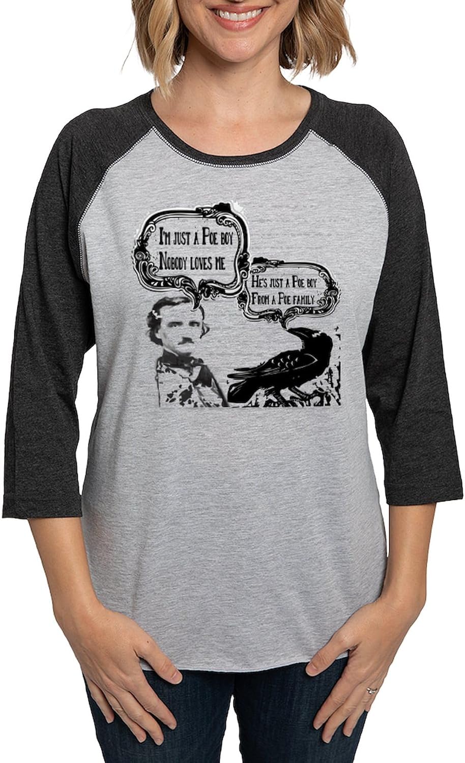 CafePress Funny Edgar Allan Poe Boy Rave Long Sleeve T Shirt Women's Baseball Tee