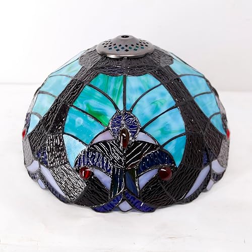Miniatura 7 de WERFACTORY Tiffany - Lámpara de estilo verde de enlace con vitrales, lámpara de mesa de noche de 12 x 12 x 18 pulgadas, decoración de mesita de