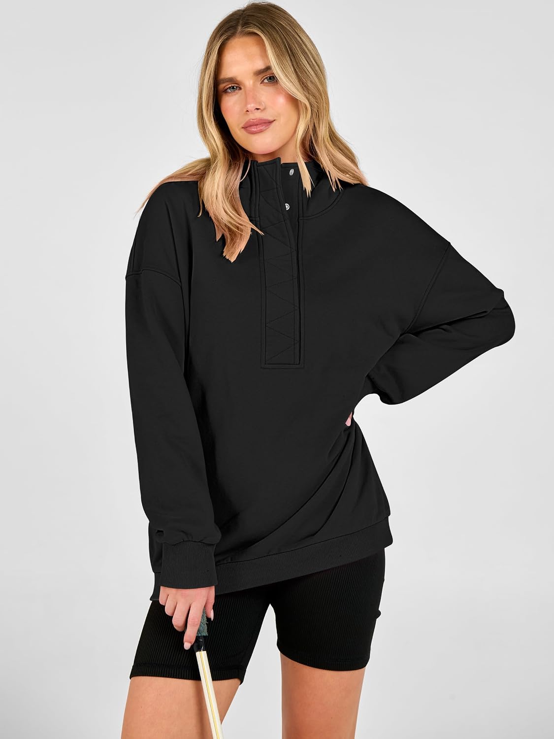 ANRABESS Women's Long Sleeve Henley Oversized Hoodie | Lightweight Fleece Sweatshirt , Loose Fit Button Pullover Tops, Soft Casual for Daily, School, Office, Fall & Spring