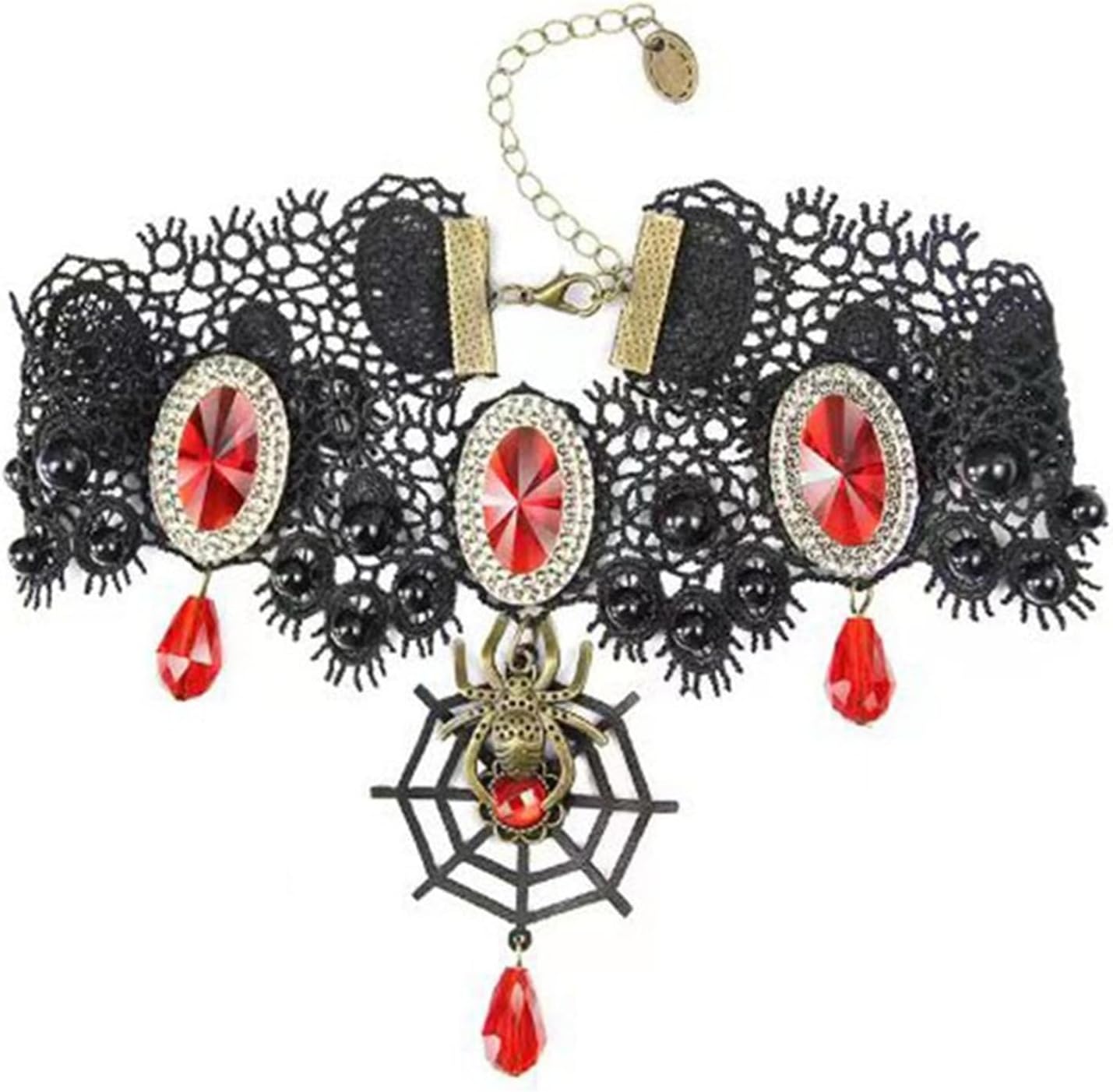 Halloween Spider Choker Necklace for Women Men Gothic Punk Vintage Black Lace Choker Spider Crystal Necklace Halloween Party Costume Accessory Sexy Jewelry