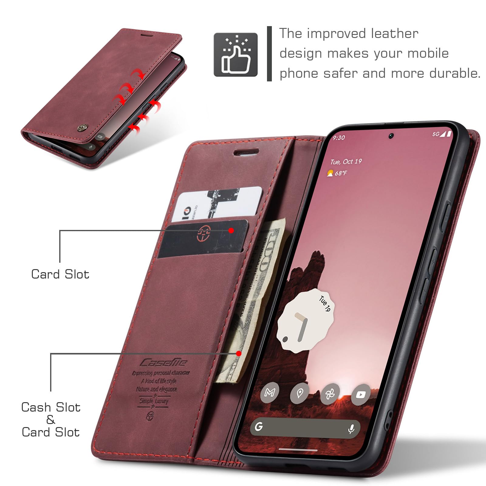 ESONG Cover per Google Pixel 9 Pro XL,Custodia Portafoglio a Libro in Pelle PU,Antiurto Protezione Flip Wallet Case con[Staffa/Slot per Schede /Magnetica/Cerniera/Cordino]-blu