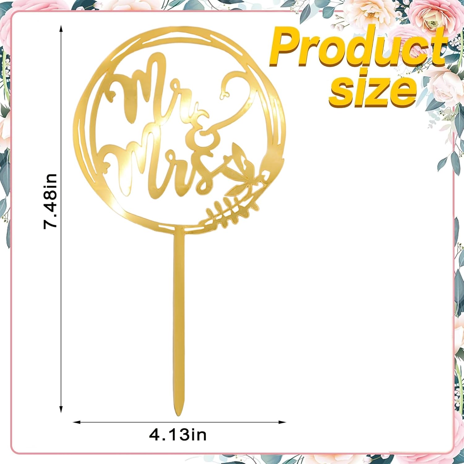 Mr & Mrs Cake Topper, Gold Round Acrylic Wedding Cake Decor for Weddings, Engagements, Anniversaries, or Bridal Showers