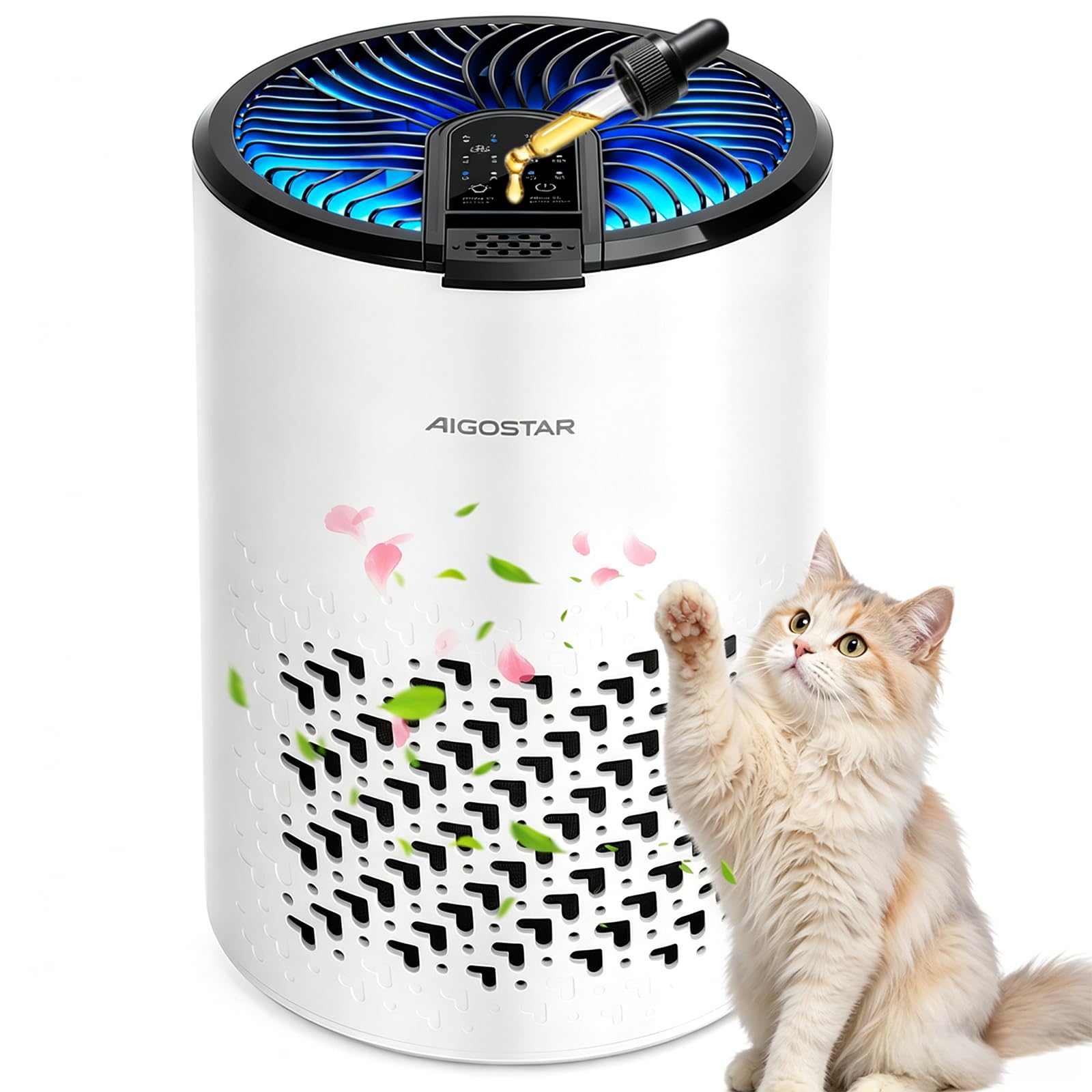 Aigostar Purificatore d'aria, Filtro HEPA a 4 Strati con Carbone Attivo, Aromaterapia, Elimina Odori, Polline e Peli Animali, Modalità Sleep a 15dB Ultra Silenziosa, per Allergie, Camera da Letto
