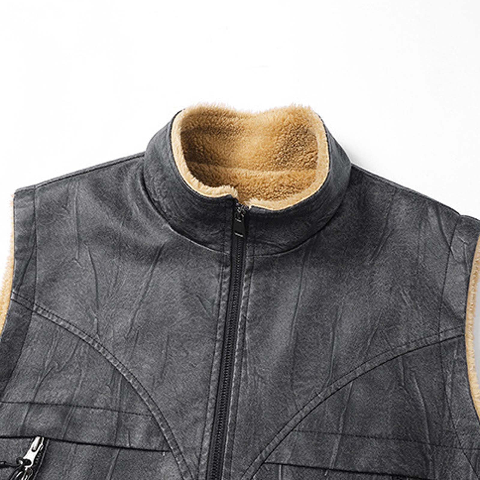Generisch 2026 Gepolsterte -Lederweste Herren Outdoor-Sport Warmes Unterhemd Schultern Arbeitskleidung Taschenweste (Grey, XXL)