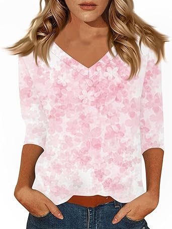 HTHLVMD Womens 3/4 Length Sleeve Tunic Tops Summer Fall Outfits 2025 Three Quarter Sleeve Casual V Neck T Shirts for Women