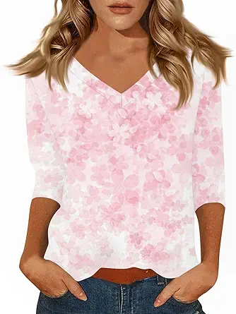 HTHLVMD Womens 3/4 Length Sleeve Tunic Tops Summer Fall Outfits 2025 Three Quarter Sleeve Casual V Neck T Shirts for Women