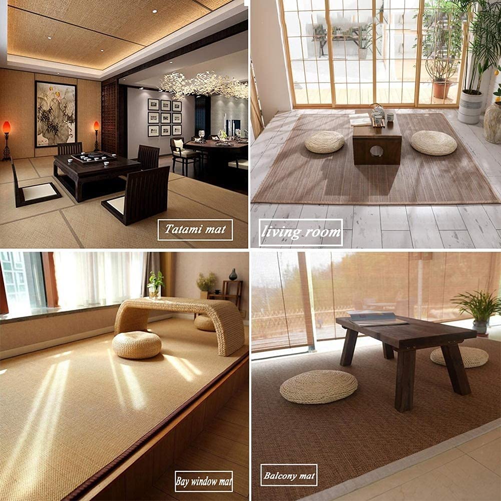 Naturfasern Bambus Teppich, 2 cm Dicker, Rutschfester Wohnzimmer-Teppich, Schwammfüllung Antikollisions-Bodenmatte Im Japanischen Stil for Büro-Balkon-Eingang