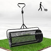 TEMFAR 44 Inch Compost Peat Moss Spreader - Push/Tow Metal Mesh Roller for Manure, Mulch, Lawn & Garden Soil - Rust-Resistant Top Dresser