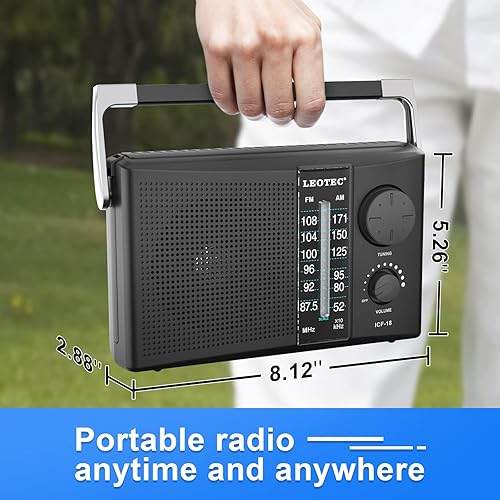 Miniatura 6 de LEOTEC Radio AM FM portátil con la mejor recepción, funciona con batería o corriente alterna, altavoz grande, perilla de sintonización grande, dial