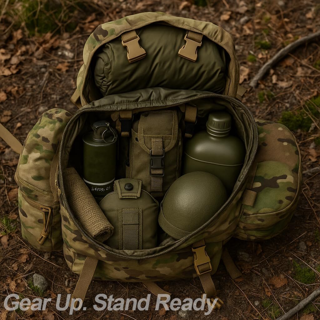 MT PLCE Pro Modular Rucksack – Multi-Terrain Camouflage, 120L Tactical Backpack, Laser-Cut Molle, Hydration Ready Multi-terrian