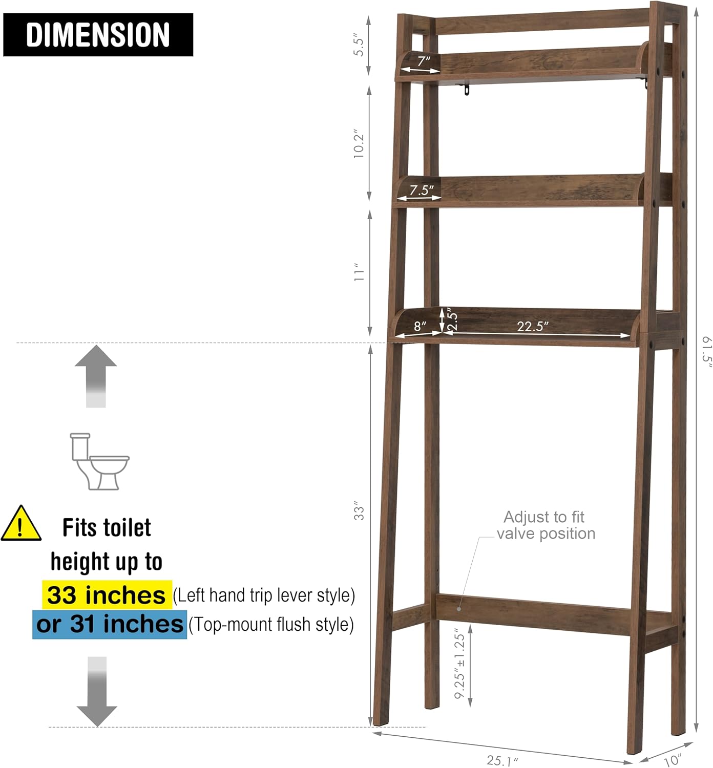 UTEX Over The Toilet Storage Shelf, 3-Tier Over Toilet Bathroom Organizer, Above Toilet Storage Rack (Wood Grain)
