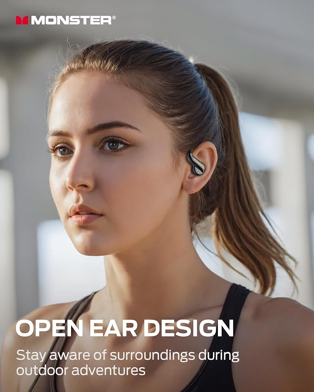 Monster Open Ear AC390 Headphones, Open Ear Earbuds with Stereo Sound, Bluetooth 6.0, 24H Playtime, IPX5 Waterproof, Rotating Charging Case with Lanyard, Ultra-Light for Outdoor Sport image 2