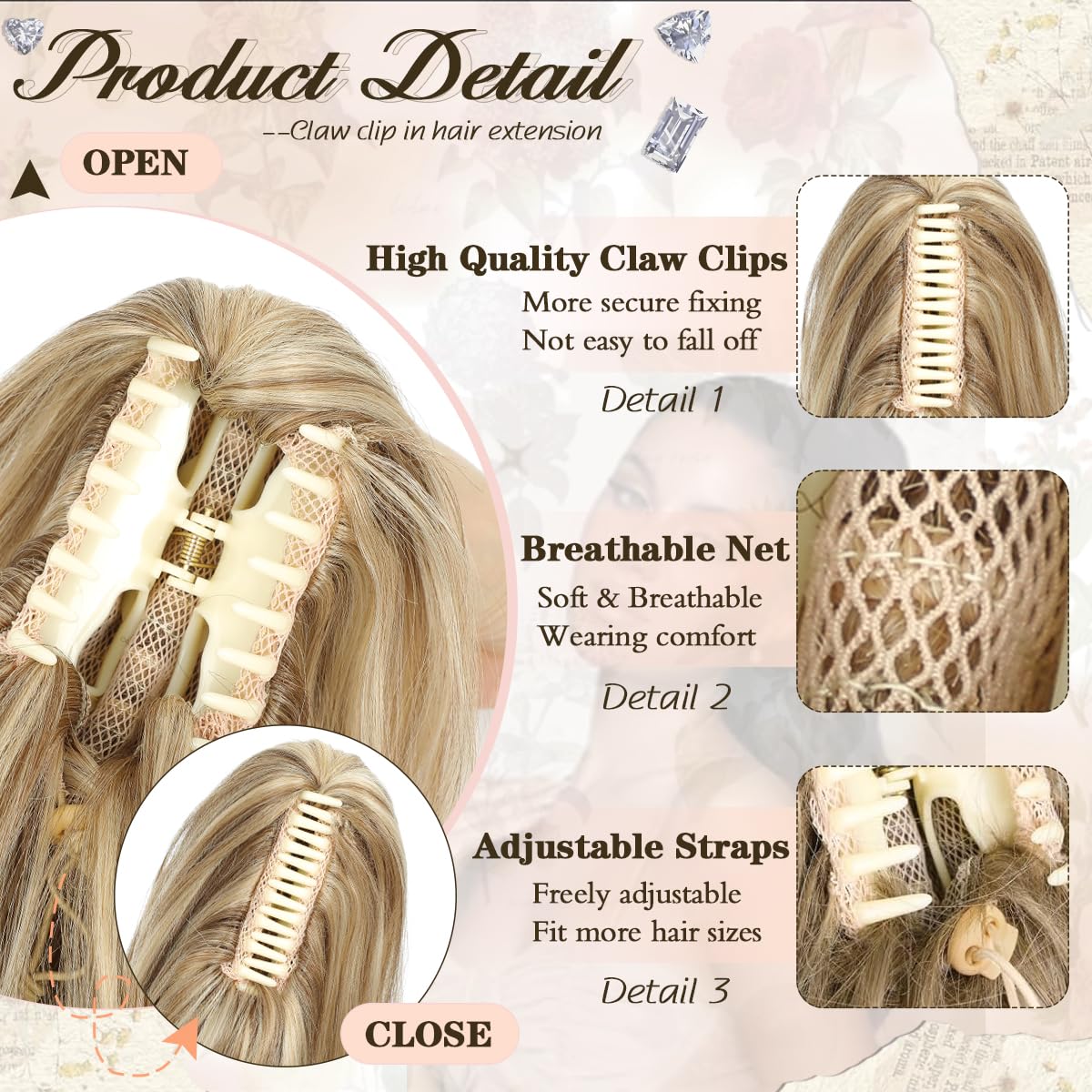 JingOu VEGALILY Ponytail Extension 20inch Clip in Ponytail Layered Claw Clip Ponytail Hair Extensions Blonde… - Image 3