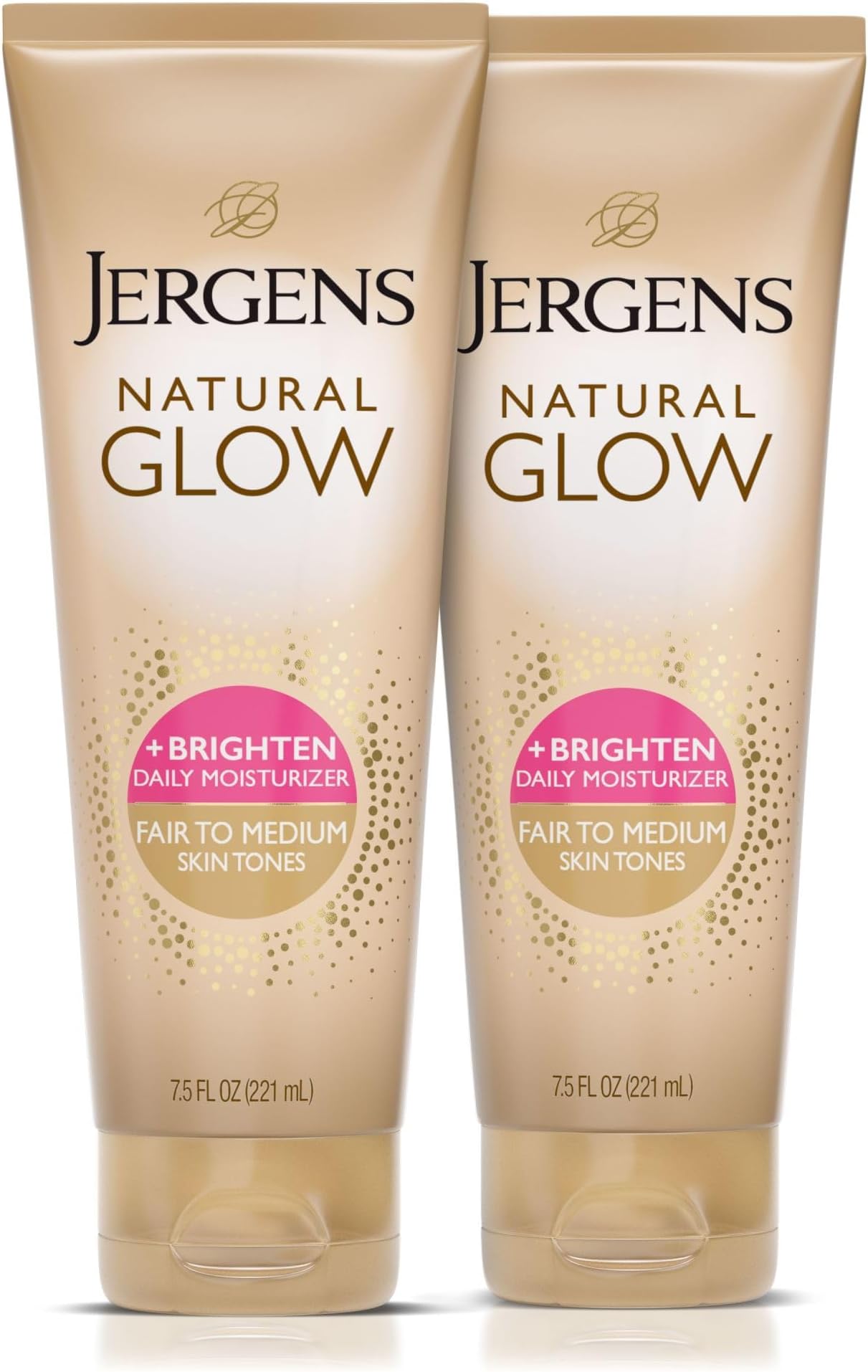 Jergens Natural Glow Self Tanner Body Lotion, Sunless Tanning, Fair to Medium Skin Tone, Daily Moisturizer with Coconut Oil, Vitamin E and Antioxidants, 7.5 Oz, Pack of 2