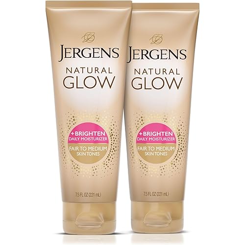 Jergens Natural Glow Self Tanner Body Lotion, Sunless Tanning, Fair to Medium Skin Tone, Daily Moisturizer with Coconut Oil, Vitamin E and Antioxidants, 7.5 Oz, Pack of 2