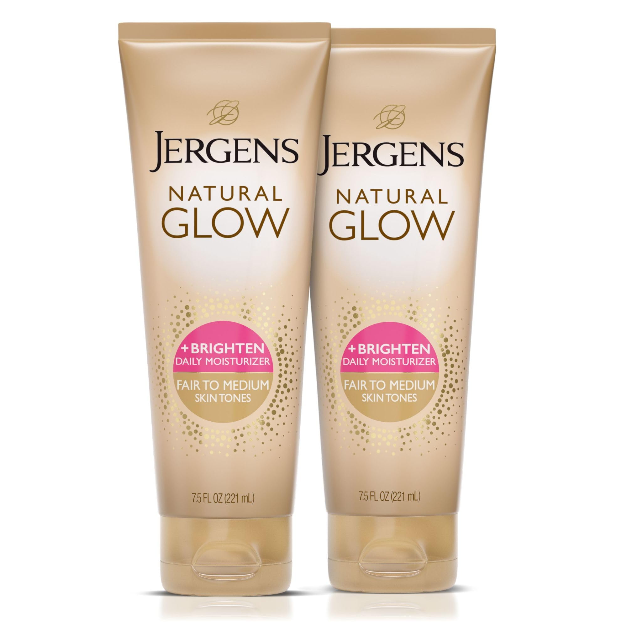 Jergens Natural Glow Self Tanner Body Lotion, Sunless Tanning, Fair to Medium Skin Tone, Daily Moisturizer with Coconut Oil, Vitamin E and Antioxidants, 7.5 Oz, Pack of 2