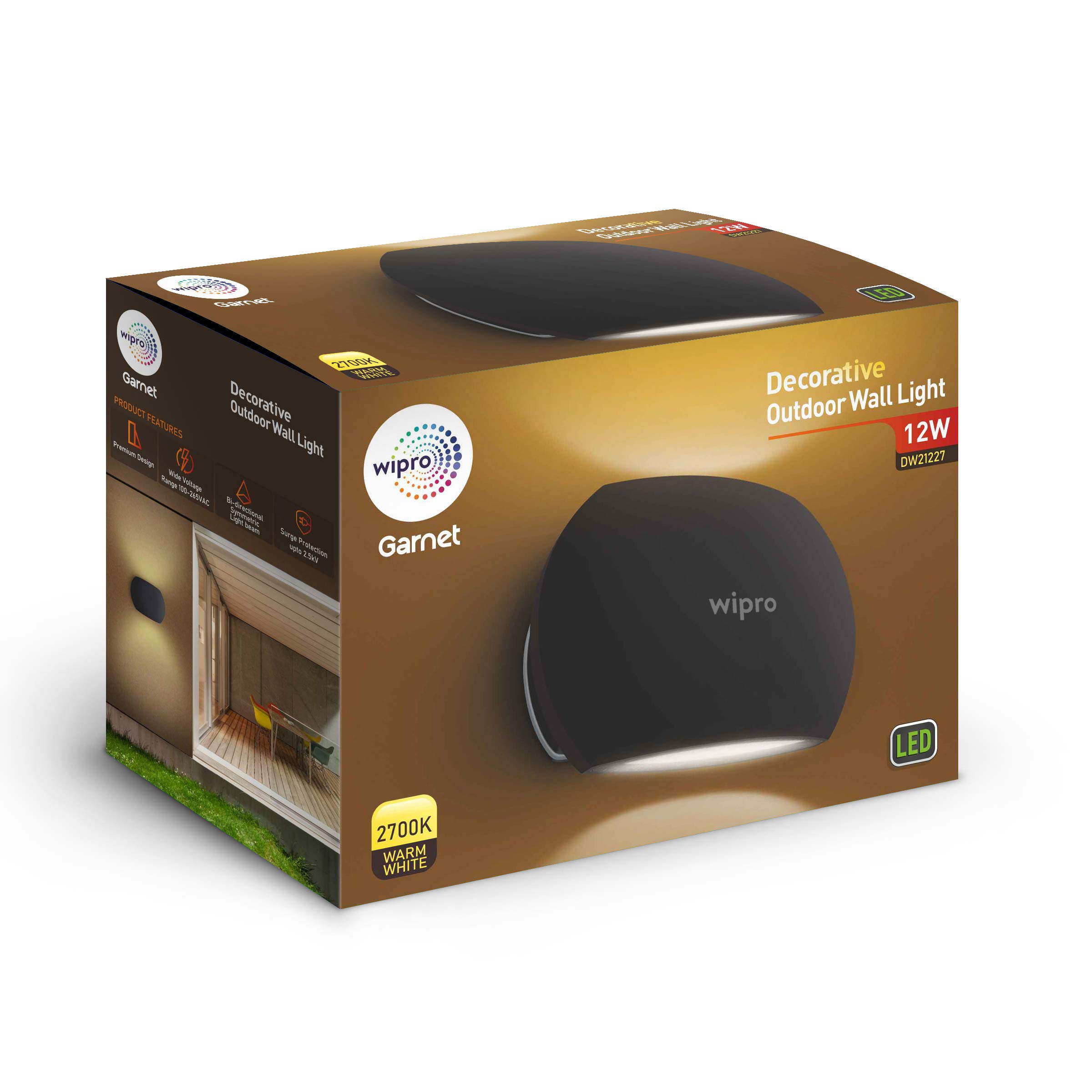 wipro Garnet Led Outdoor Wall Light (White) Polycarbonate