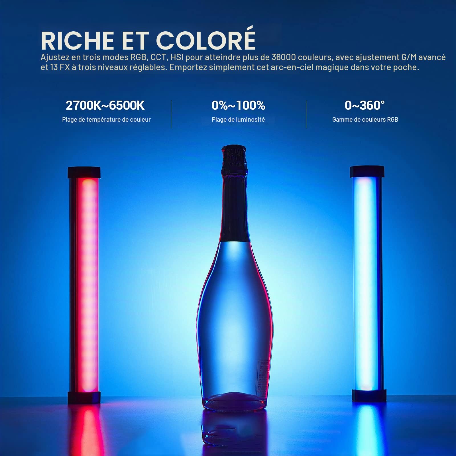 Godox TL30 Tube Lumineux RGB, CRI 97+ TLCI 99+ Photographie Lumière LED | 2700-6500K, Trois Modes RVB, CCT, HSI Permettent D'obtenir Jusqu'à 36000+ Couleurs pour Tournage, Réalisation de Films, Vidéo