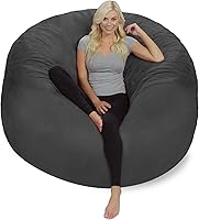 Vista 5 de Chill Sack - Puff Puff gigante de espuma viscoelástica de 6 pies. Sofá grande con funda de microfibra suave, color carbón.
