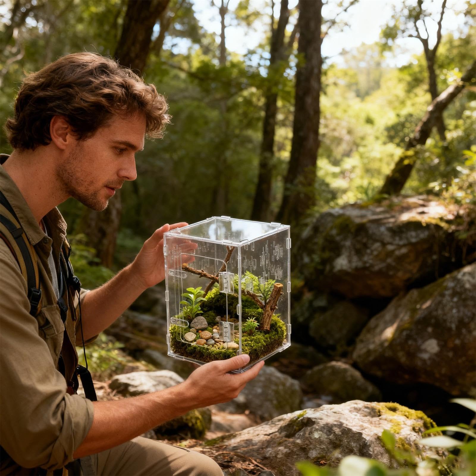 Terrarium dla Skaczących Pająków Akrylowe Przezroczyste Pudełko Do Habitatu | Akcesoria dla Skaczących Pająków dla Gadów Ryb Żółwi Wodnych Agam Brodatych Węży Żółwi Lądowych
