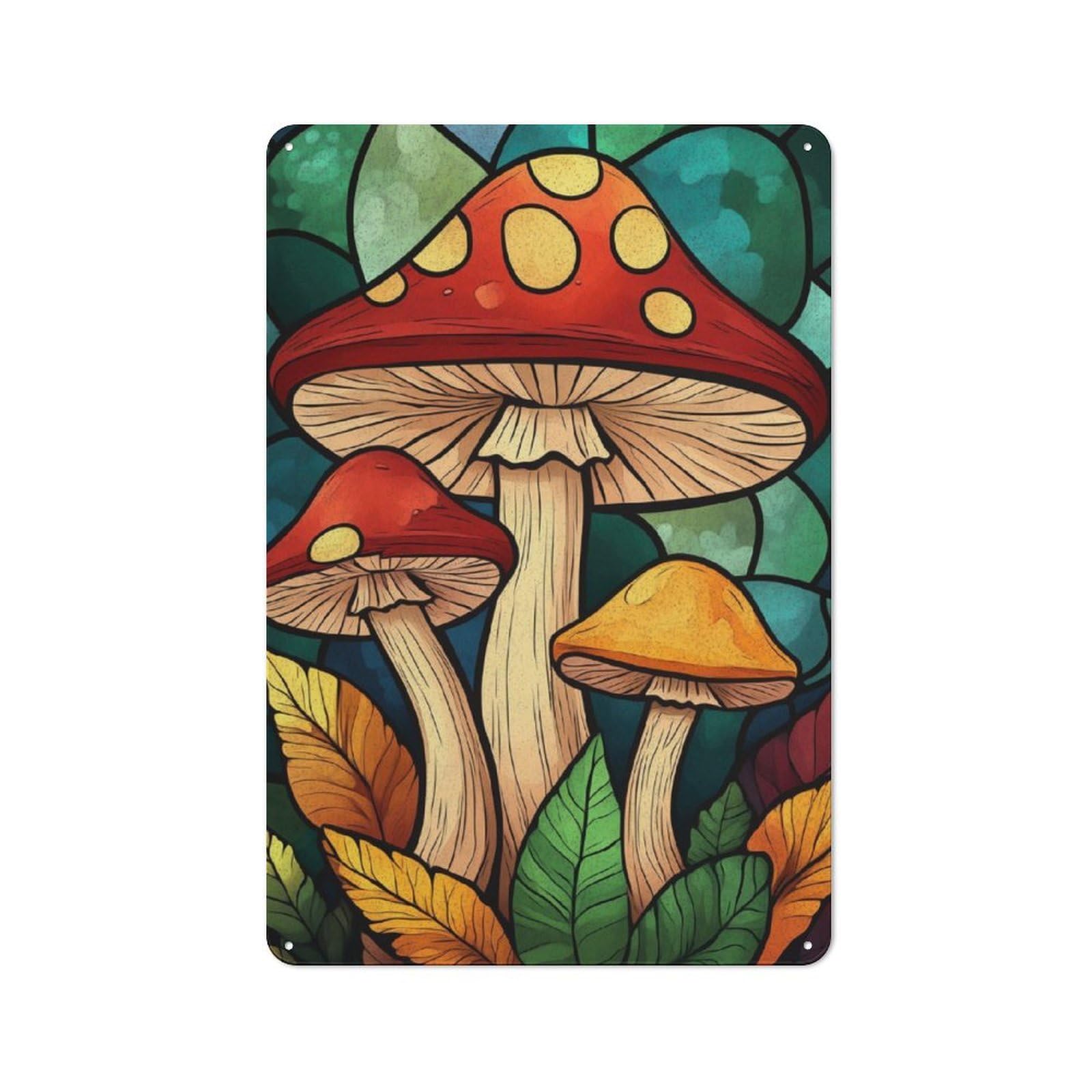 Retro Retro Metal Sign 30x20cm Featuring Mushrooms in Forest, Old Style Wall Plaque for Lounge, Study, Pub Or Wall Gallery
