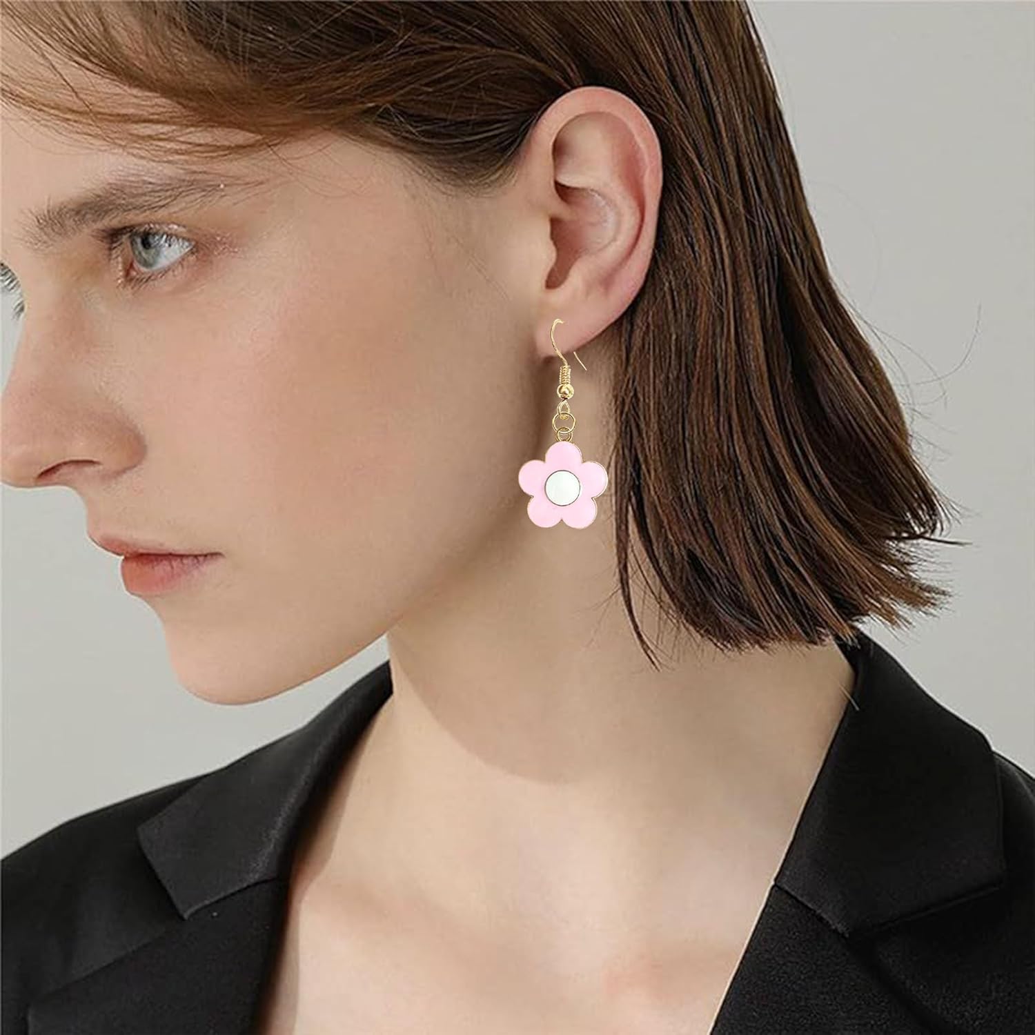 Floral Dangle Earrings for Women Oil-Drop Alloy Statement Earrings Gold Tone Flower Drop Earrings - Image 3