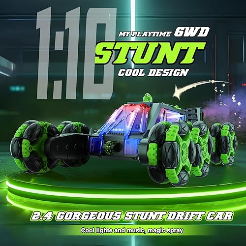 Miniatura 5 de MSMV Auto de acrobacias a control remoto con detección de gestos, auto de juguete a control remoto, 6 ruedas, auto de acrobacias giratorio de 360