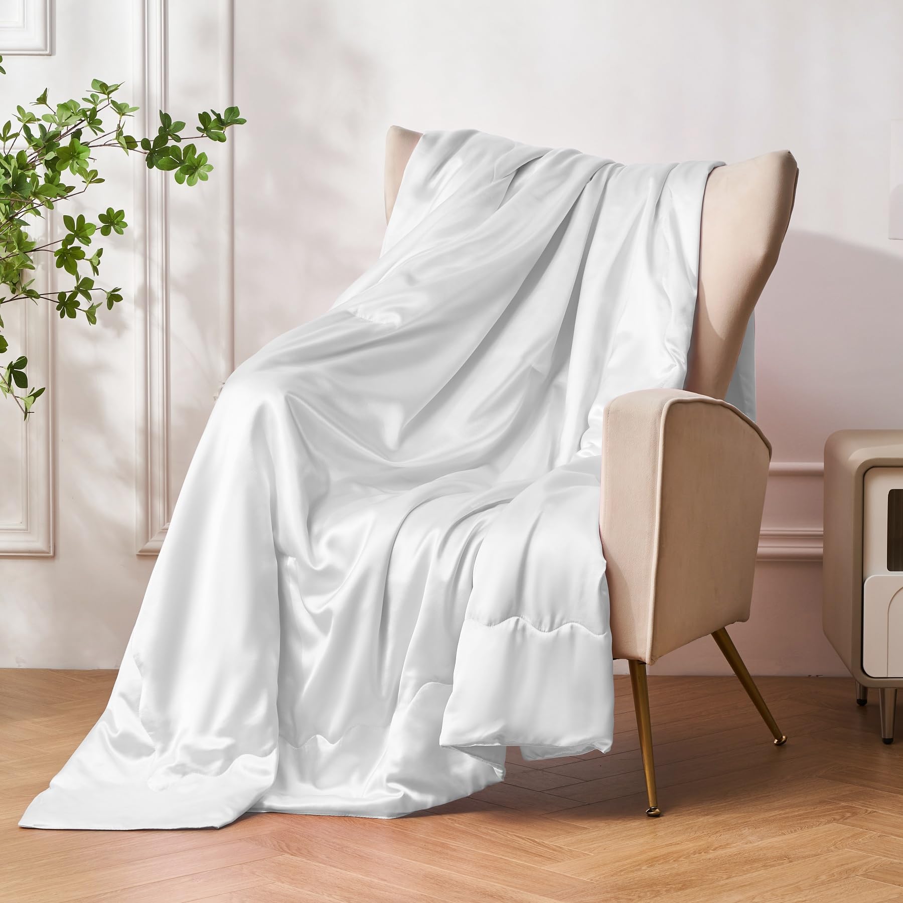 Coperta in raso, 220 x 240 cm, colore bianco, per divano, camera da letto, ufficio, viaggi