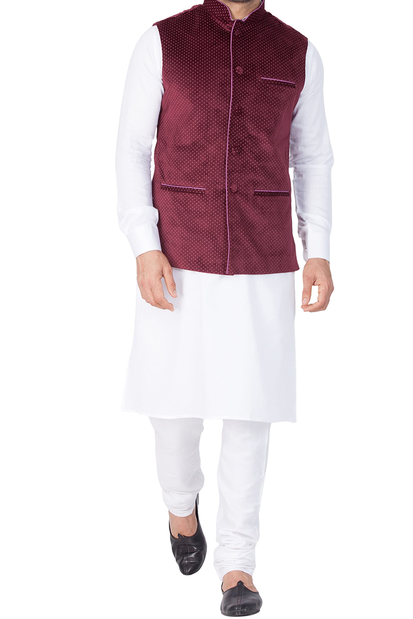 Men's White Cotton Kurta, Ethnic Jacket and Pyjama Set-image-35