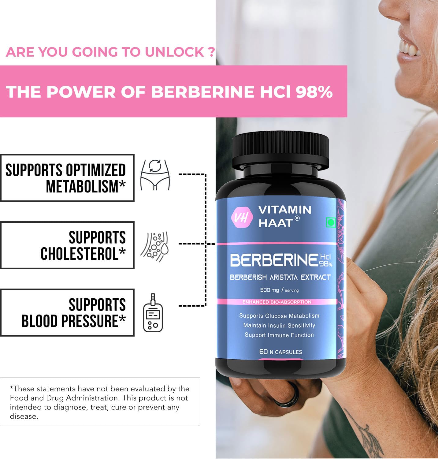 Berberine Supplements | Berberine HCL 500mg 98% Purity | Berberine Capsules for Metabolic Wellness & Daily Nutrition Support | High Strength Berberine Extract | 60 Capsules by VitaminHaat — Amazon image 4