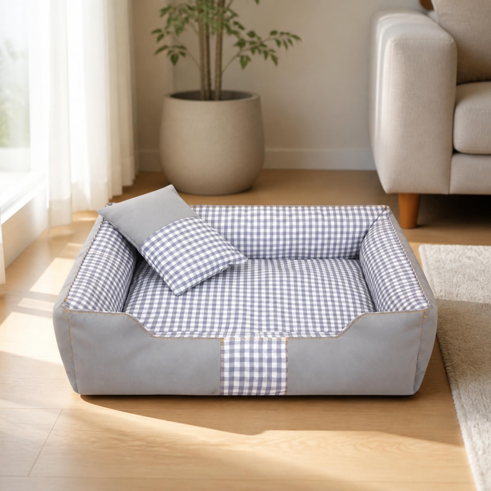Cuccia a Divanetto Ben Imbottita | Struttura Sfoderabile e Lavabile, Cuccia con Cuscino Rimovibile, per Salotto, Grigio, M