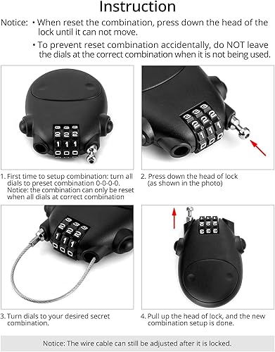 Miniatura 4 de QWORK Cerradura de cable retráctil, paquete de 2 cerraduras de seguridad con contraseña de acero para equipaje