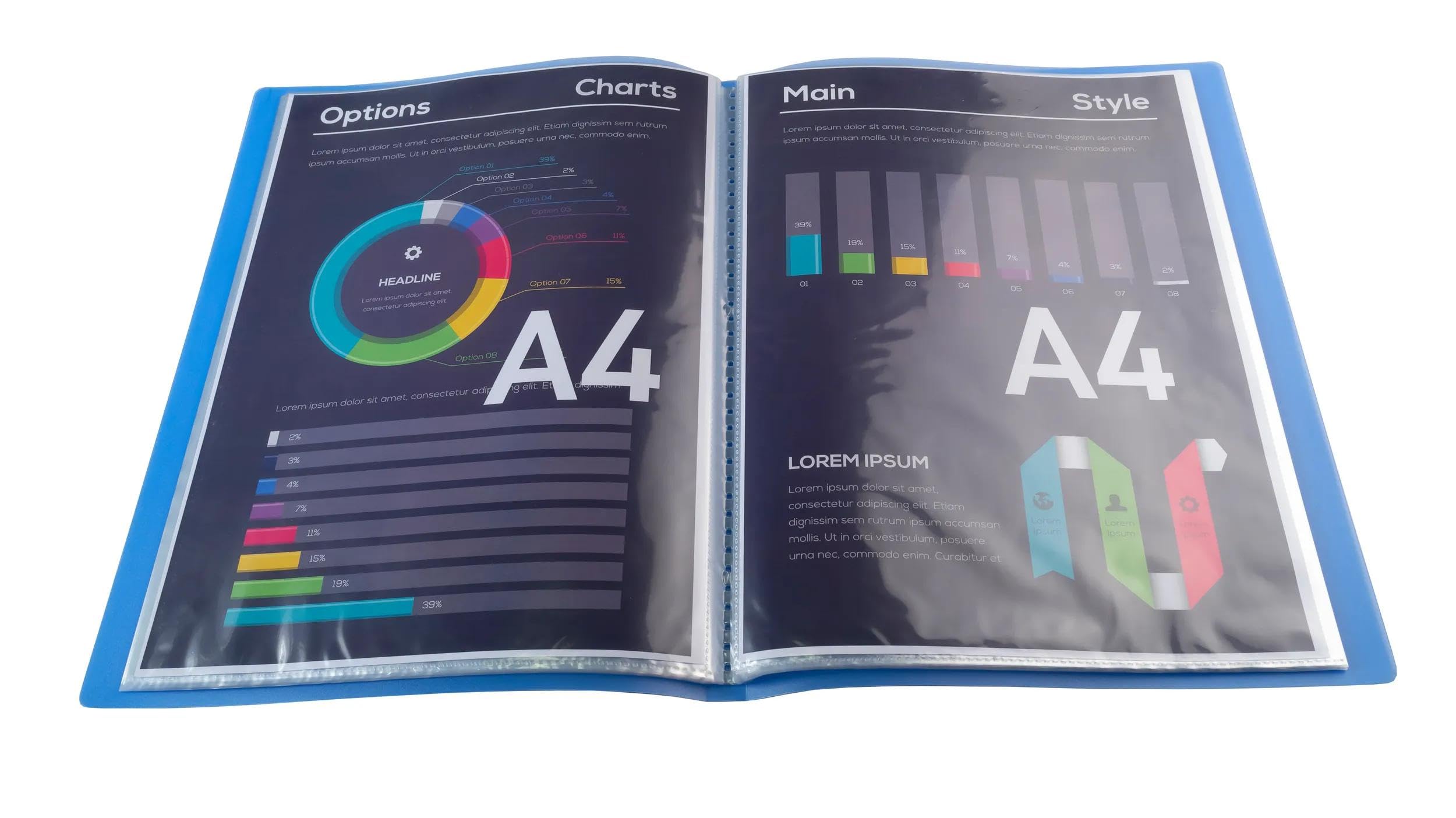 Exacompta - Ref. 85462E - Cartón de 12 protectores de documentos de cromalina, 40 fundas de cristal liso, 80 vistas, para A4, 24 x 32 cm, tapa de polipro translúcido semirrígido, color azul