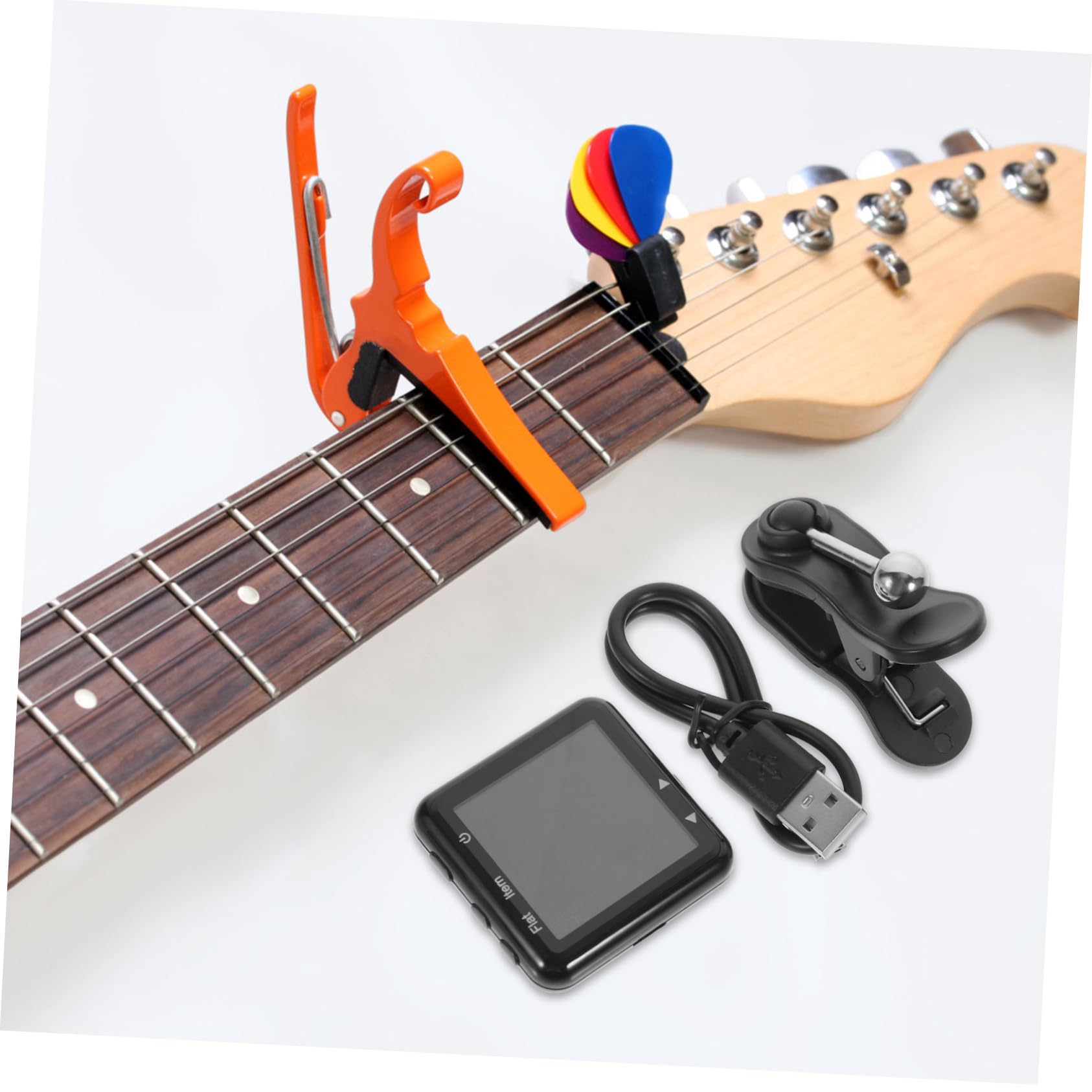 Afinador de Guitarra Recargable Clip, Tecnología Avanzada Negra | Ligero, Sonido Claro y Estable, Carcasa Abs, para Guitarra Clásica, Acústica, Eléctrica y Ukelele