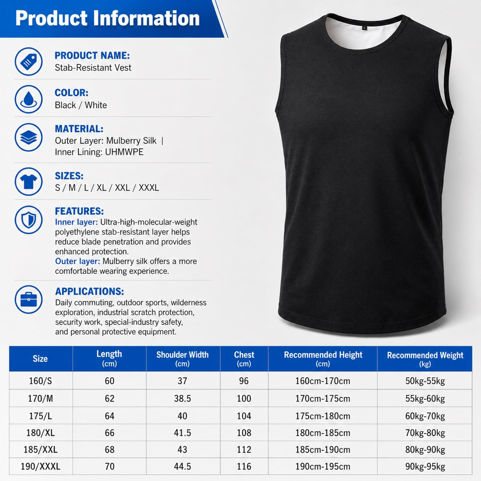 Chaleco Antipuñaladas Nivel 5 para Hombre y Mujer, Ropa Anticorte Segura | Ropa de Seguridad Ligera y Transpirable para Protección Personal y Trabajos de Fabricación Metalúrgica(White,M)