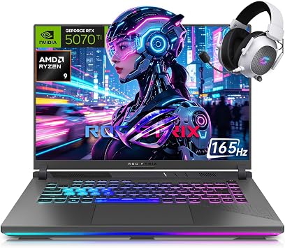 ASUS ROG Strix G16 Gaming Laptop, RTX 5070 Ti 12GB GDDR7 140W TGP, AMD Ryzen 9 8940HX, 16 WUXGA 165HZ LED Display, 32GB DDR5 RAM 2TB SSD, RGB Backlit, WiFi 6E, RJ-45 with Accessory
