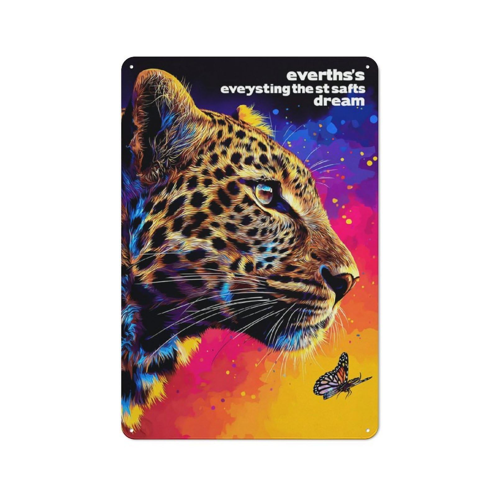 Junmoney Colorful Leopard Dreamscape -1 Metal Plaque With Design 30X20cm, Cosy Diner Style Decor For Coffee Bar, Kitchen, Bistro Or Tea Corner
