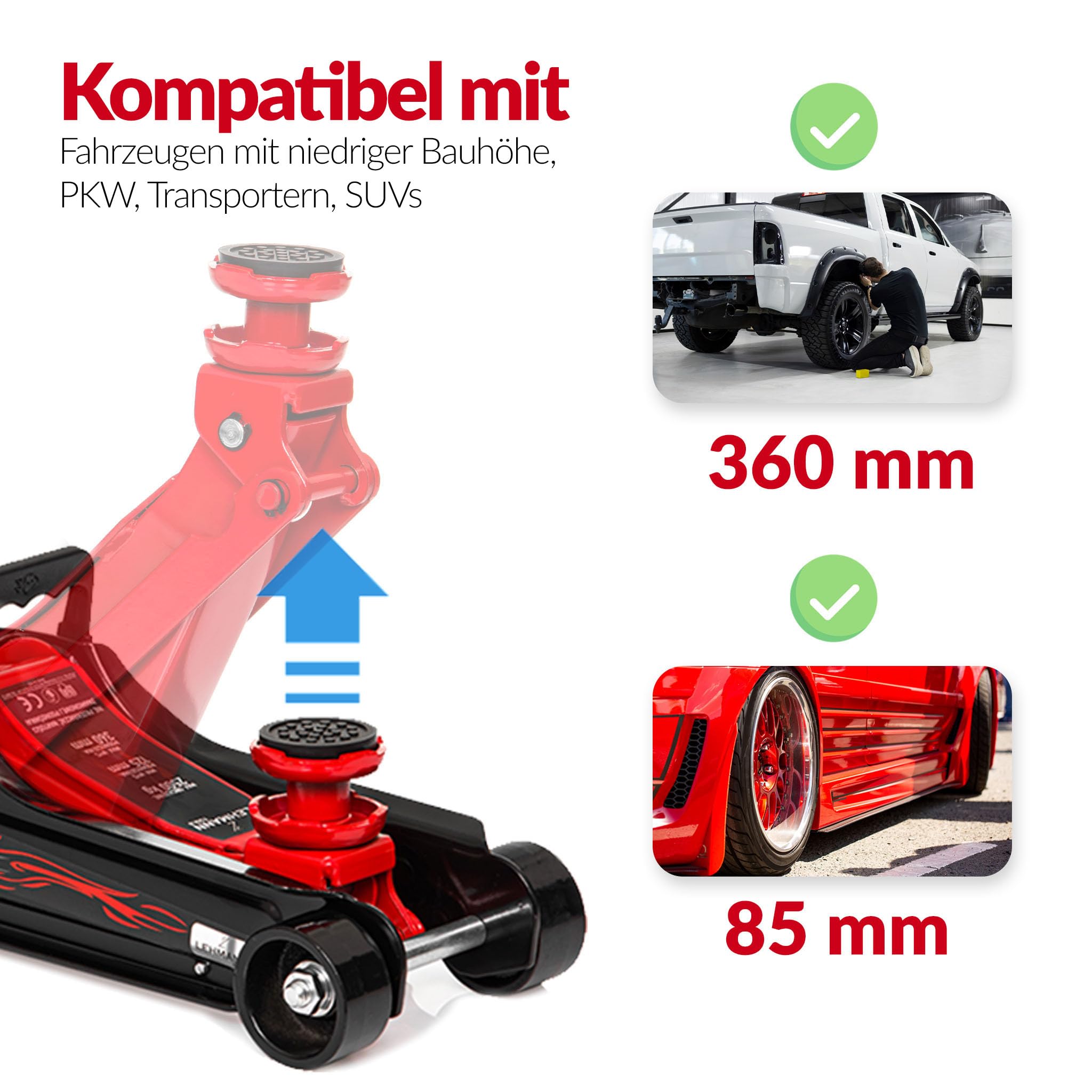 LEHMANN Podnośnik ołowiany, hydrauliczny podnośnik manewrowy | udźwig 2500 kg | gumowa podkładka | wymiana opon, wymiana oleju | do domu i warsztatu | udźwig 2 tony