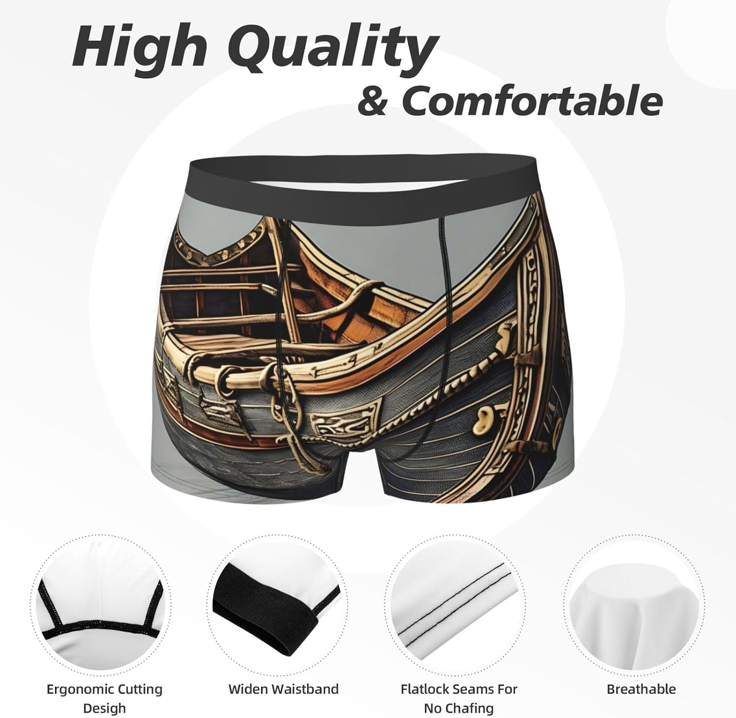 Old Viking Boats Print Men'S Boxer Briefs Soft Breathable Polyester Fabric With Comfortable