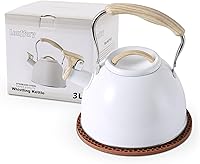 Vista 12 de LONFFERY Tetera para estufa, hervidor de té silbante de 2.5 cuartos, con mango plegable de acero inoxidable de grado alimenticio y patrón de madera